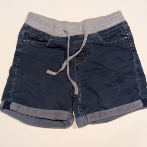 Justice Girls' Navy Denim-Style Shorts with Gray Ribbed Waistband